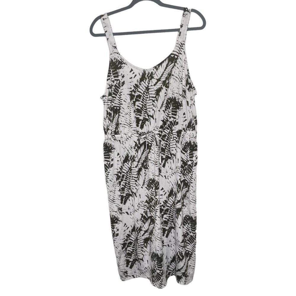 West Loop Womens XL Tropical Palm Leaf Print Drawstring Waist Pocket Tank Dress